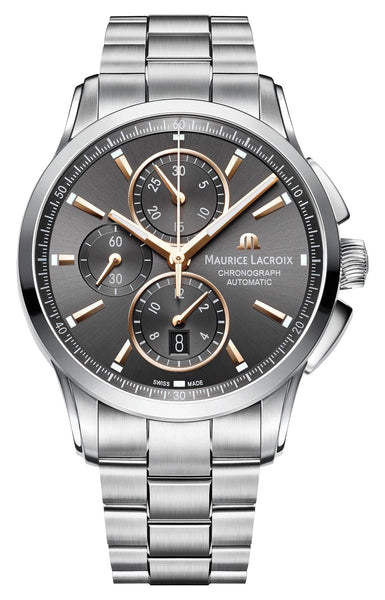 Maurice Lacroix Pontos Automatic Chronograph Stainless Steel Gray Dial Date Mens Watch PT6388 - SS002 - 331 - 1 - Watches & Beyond