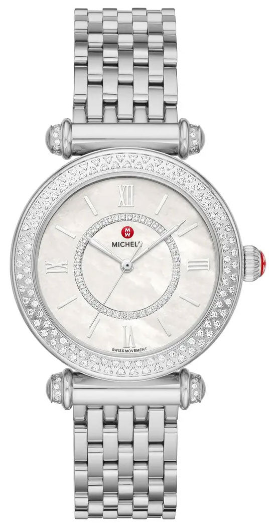 Michele Caber Mid Stainless Steel Mother - of - Pearl Dial Diamonds Womens Watch MWW16E000008 - WAB - Shipping Dept.