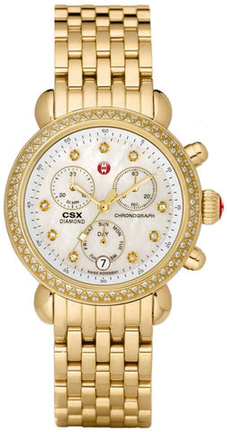 Michele CSX - 36 Chronograph Diamonds Mother of Pearl Dial Day/ Date Gold Tone Stainless Steel Womens Watch MWW03M000141 - WAB - Shipping Dept.