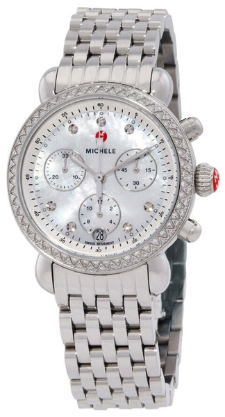 Michele CSX - 36 Chronograph Mother - of - Pearl Dial Diamonds Date Stainless Steel Womens Watch MWW03C000513 - Watches & Beyond