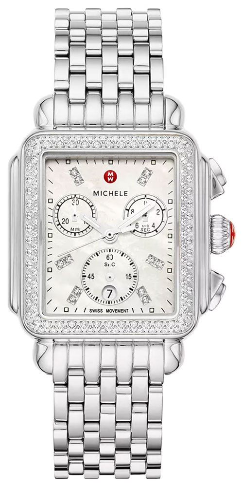 Michele Deco Chronograph Stainless Steel Diamonds Mother - of - Pearl Dial Date Womens Watch MWW06A000775 - WAB - Shipping Dept.