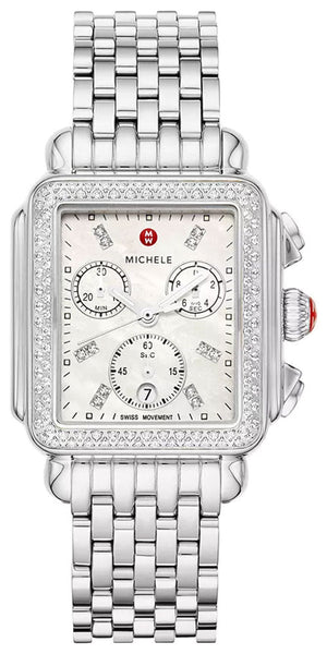 Michele Deco Chronograph Stainless Steel Diamonds Mother - of - Pearl Dial Date Womens Watch MWW06A000775 - WAB - Shipping Dept.