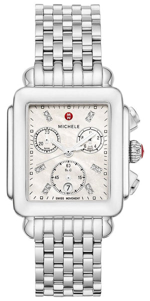 Michele Deco Chronograph Stainless Steel Diamonds Mother - of - Pearl Dial Date Womens Watch MWW06A000778 - WAB - Shipping Dept.