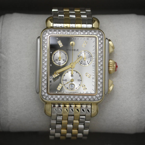 Michele Deco Diamond High Shine Chronograph Date Two - Tone Stainless Steel Womens Watch MWW06A000805 - Watches & Beyond