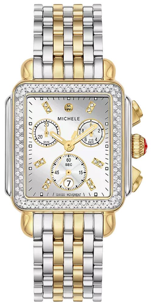 Michele Deco Diamond High Shine Chronograph Date Two - Tone Stainless Steel Womens Watch MWW06A000805 - Watches & Beyond