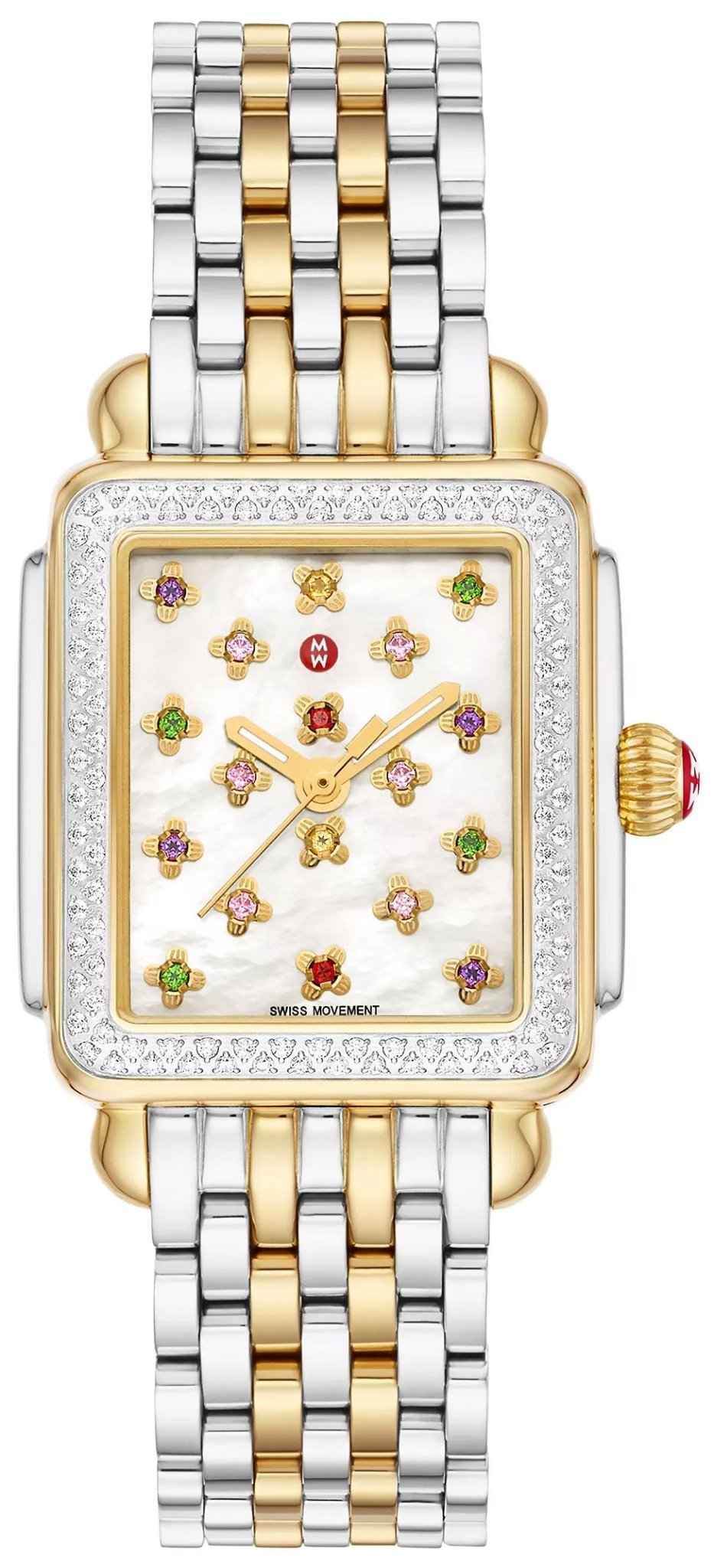 Michele Deco Fleur Special Edition Two - Tone 18K Gold - Plated Stainless Steel Diamonds Mother - of - Pearl Floral Dial Women's Watch MWW06G000039 - WAB - Shipping Dept.