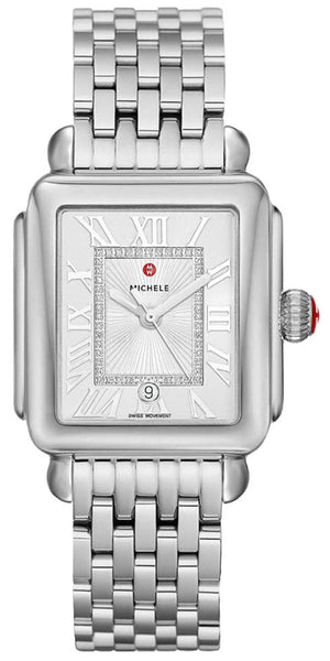 Michele Deco Madison Date Stainless Steel Diamonds Rectangle Silver Dial Womens Watch MWW06T000141 - WAB - Shipping Dept.