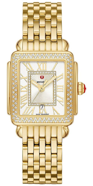 Michele Deco Madison Mid 18K Gold - Plated Steel Diamonds Silver Dial Date Rectangle Womens Watch MWW06G000003 - WAB - Shipping Dept.