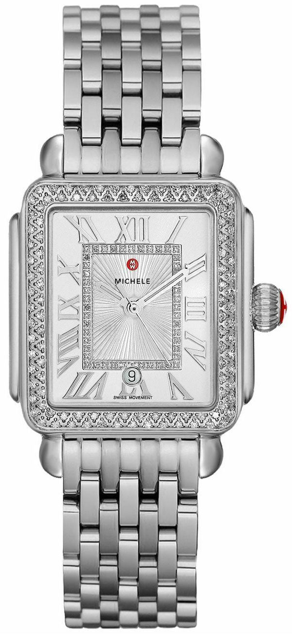 Michele Deco Madison Mid Stainless Steel Diamonds Silver Dial Date Womens Watch MWW06G000001 - WAB - Shipping Dept.