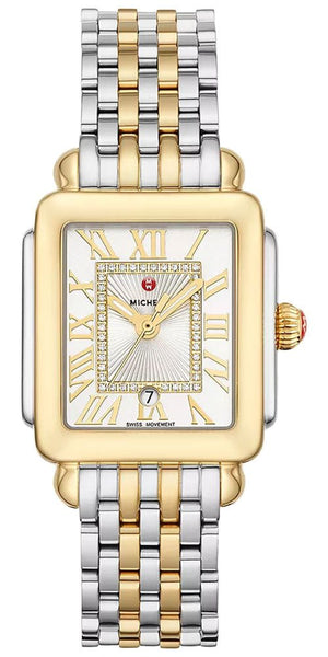 Michele Deco Madison Mid Two - Tone Steel Diamonds Silver Dial Date Rectangle Womens Watch MWW06G000013 - WAB - Shipping Dept.