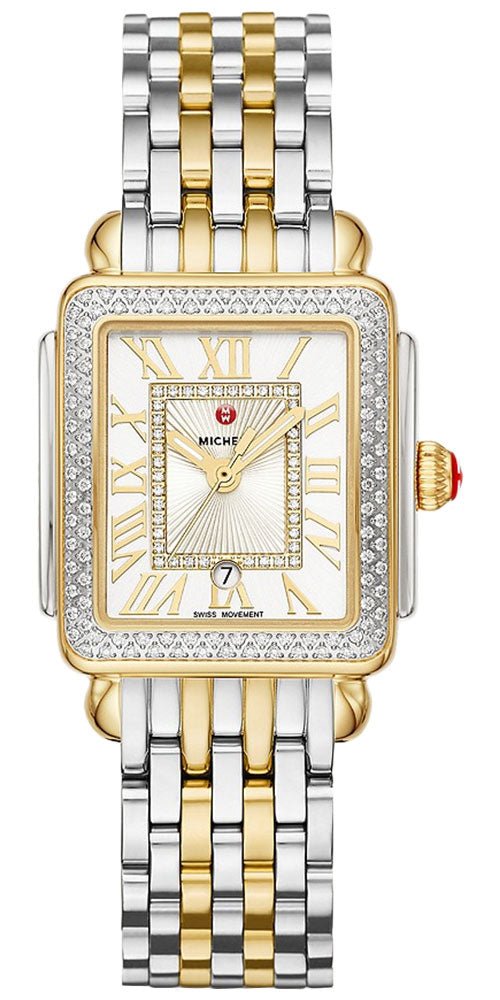 Michele Deco Madison Mid Two - Tone Steel Diamonds Silver Dial Rectangle Womens Watch MWW06G000002 - WAB - Shipping Dept.