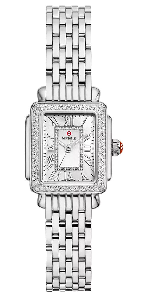 Michele Deco Madison Mini Stainless Steel Diamonds Mother - of - Pearl Dial Rectangle Womens Watch MWW06D000171 - Watches & Beyond