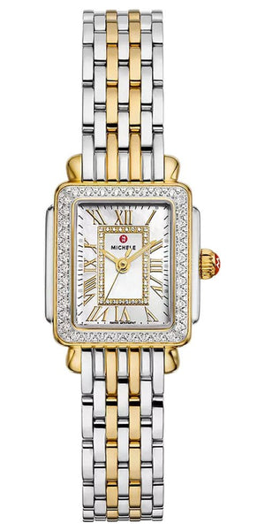 Michele Deco Madison Mini Two - Tone Steel Diamonds Mother - of - Pearl Dial Rectangle Womens Watch MWW06D000172 - Watches & Beyond