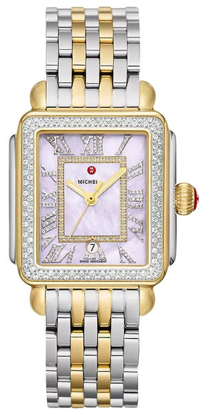 Michele Deco Madison Two - Tone Steel Diamonds Purple Mother - of - Pearl Dial Rectangle Womens Watch MWW06T000248 - WAB - Shipping Dept.