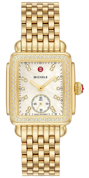 Michele Deco Mid Gold - Plated Steel Diamond Mother of Pearl Dial Rectangle Womens Watch MWW06V000124 - WAB - Shipping Dept.