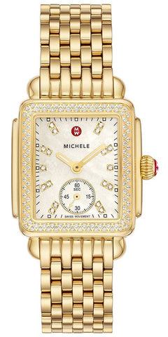 Michele Deco Mid Gold - Plated Steel Diamond Mother of Pearl Dial Rectangle Womens Watch MWW06V000124 - WAB - Shipping Dept.