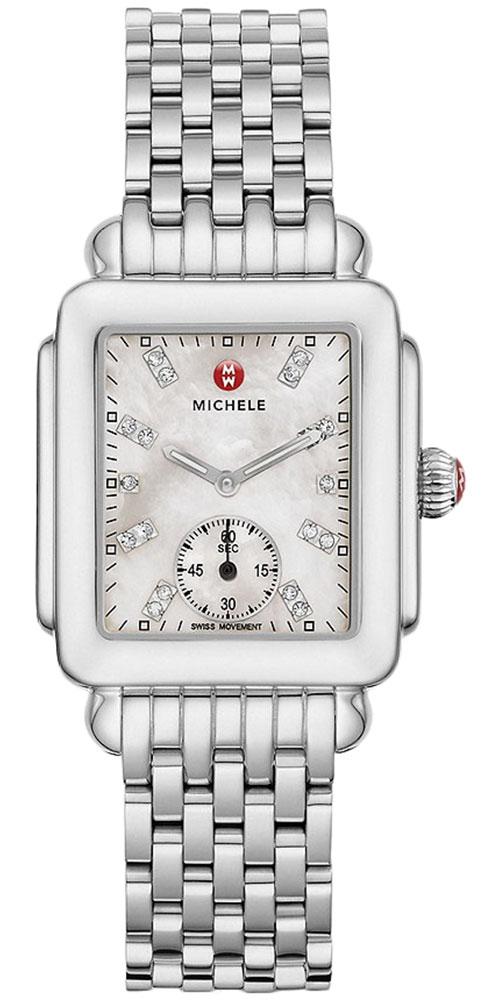 Michele Deco Mid Stainless Steel Mother - of - Pearl Dial Diamond Rectangle Womens Watch MWW06V000002 - WAB - Shipping Dept.