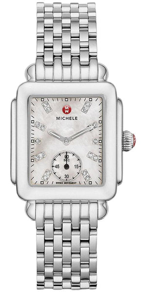 Michele Deco Mid Stainless Steel Mother - of - Pearl Dial Diamond Rectangle Womens Watch MWW06V000002 - WAB - Shipping Dept.