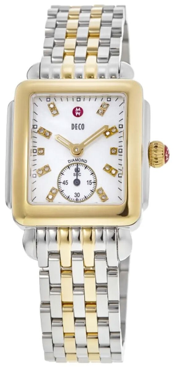 Michele Deco Mid Two - Tone Steel Diamond Mother of Pearl Dial Rectangle Womens Watch MWW06V000042 - WAB - Shipping Dept.