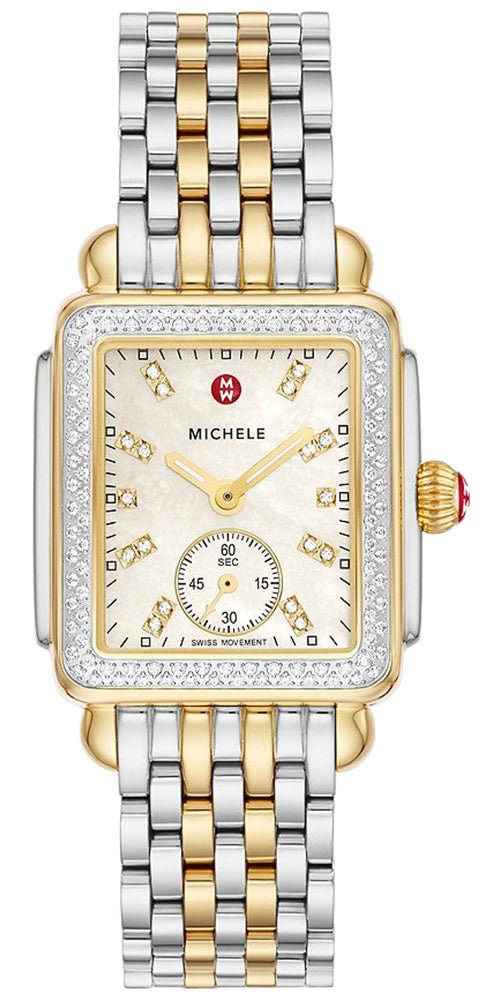 Michele Deco Mid Two - Tone Steel Diamond Mother of Pearl Dial Rectangle Womens Watch MWW06V000123 - WAB - Shipping Dept.