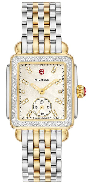 Michele Deco Mid Two - Tone Steel Diamond Mother of Pearl Dial Rectangle Womens Watch MWW06V000123 - WAB - Shipping Dept.