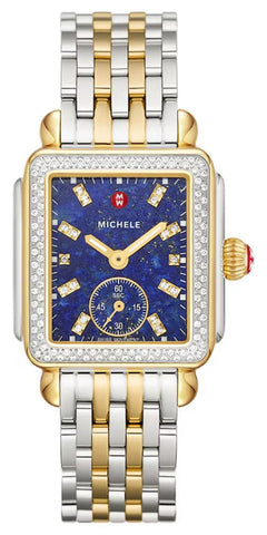 Michele Deco Mid Two - Tone Steel Diamonds Blue Lapis Dial Rectangle Womens Watch MWW06V000125 - WAB - Shipping Dept.