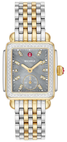 Michele Deco Mid Two - Tone Steel Diamonds Gray Mother - of - Pearl Dial Rectangle Womens Watch MWW06V000132 - WAB - Shipping Dept.