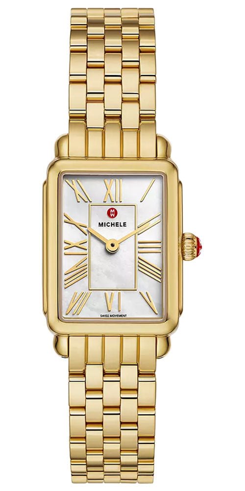 Michele Deco Park Rectangle Mother-of-Pearl Dial 18K Gold-Plated Steel Womens Watch MWW06E000146 - Watches & Beyond