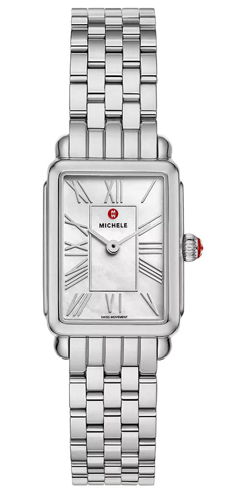 Michele Deco Park Rectangle Mother-of-Pearl Dial Stainless Steel Womens Watch MWW06E000144 - Watches & Beyond
