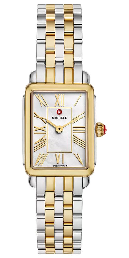 Michele Deco Park Rectangle Mother-of-Pearl Dial Two-Tone Steel Womens Watch MWW06E000145 - Watches & Beyond