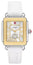 Michele Deco Sport Mid Two - Tone Stainless Steel Silver Dial White Silicone Strap Rectangle Womens Watch MWW06H000007 - Watches & Beyond