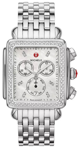 Michele Deco XL Chronograph Day - of - Week/Date Mother - of - Pearl Dial Diamonds Stainless Steel Rectangle Womens Watch MWW06Z000035 - WAB - Shipping Dept.