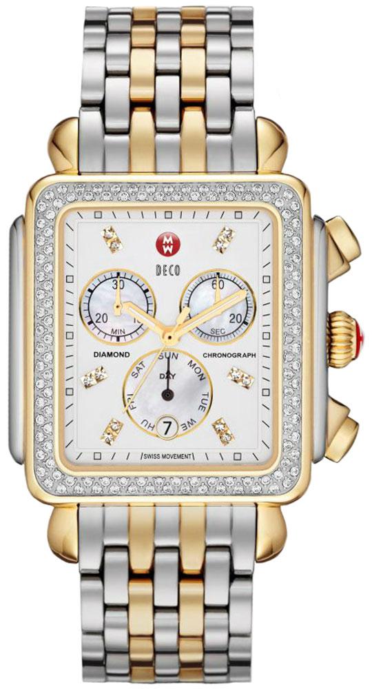 Michele Deco XL Diamond Chronograph Day/Date Two - Tone Stainless Steel Womens Watch MWW06Z000013 - WAB - Shipping Dept.