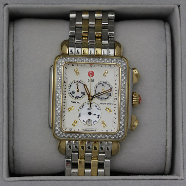 Michele Deco XL Diamond Chronograph Day/Date Two - Tone Stainless Steel Womens Watch MWW06Z000013 - Watches & Beyond