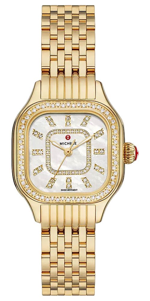 Michele Meggie 18K Gold - Plated Stainless Steel Square Mother - of - Pearl Dial Diamonds Womens Watch MWW33B000003 - Watches & Beyond