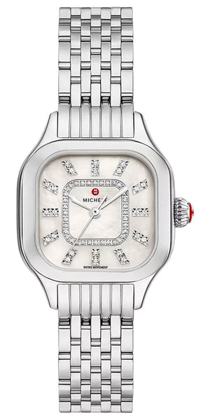 Michele Meggie Stainless Steel Square Mother - of - Pearl Dial Diamonds Womens Watch MWW33B000008 - Watches & Beyond