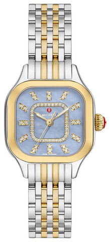 Michele Meggie Two - Tone Steel Diamonds Square Blue Dusk Mother - of - Pearl Dial Womens Watch MWW33B000015 - Watches & Beyond