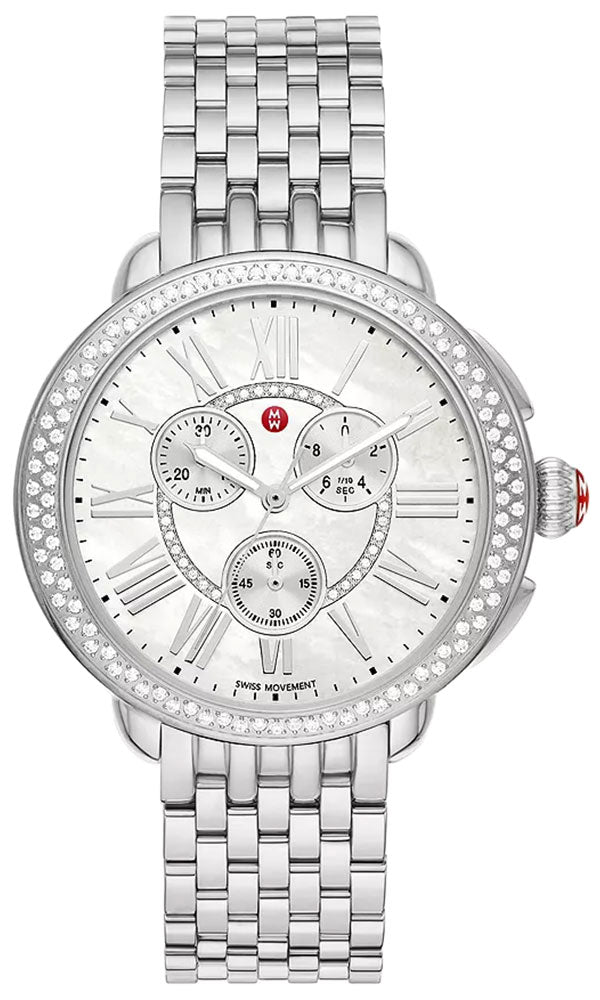 Michele Serein Chronograph Diamonds Mother - of - Pearl Dial Stainless Steel Womens Watch MWW21A000068 - WAB - Shipping Dept.