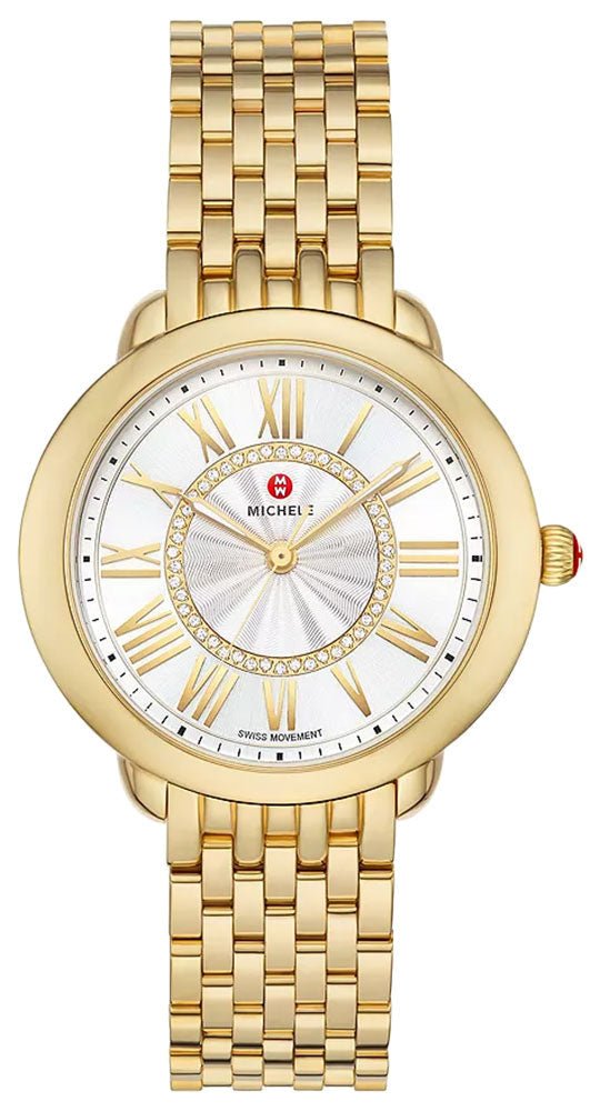 Michele Serein Mid Diamonds Silver Dial 18K Gold - Plated Steel Womens Watch MWW21B000160 - Watches & Beyond