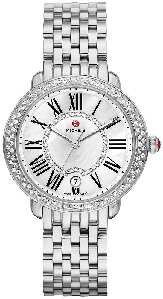 Michele Serein Stainless Steel Diamond Mother - Of - Pearl Dial Date Quartz Womens Watch MWW21B000030 - WAB - Shipping Dept.