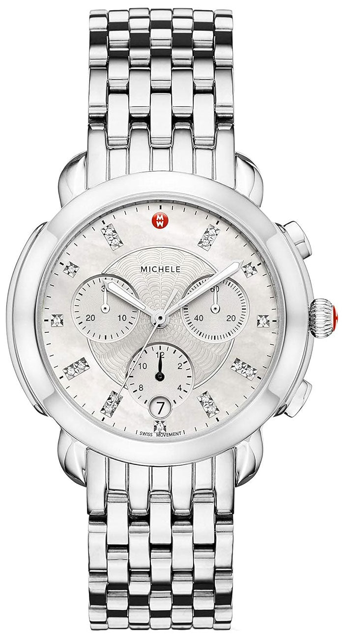 Michele Sidney Chronograph Stainless Steel Diamonds Mother - of - Pearl Dial Womens Watch MWW30A000015 - WAB - Shipping Dept.