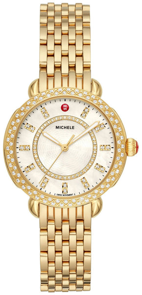 Michele Sidney Classic 18K Gold - Plated Steel Mother - of - Pearl Dial Diamonds Womens Watch MWW30B000004 - WAB - Shipping Dept.