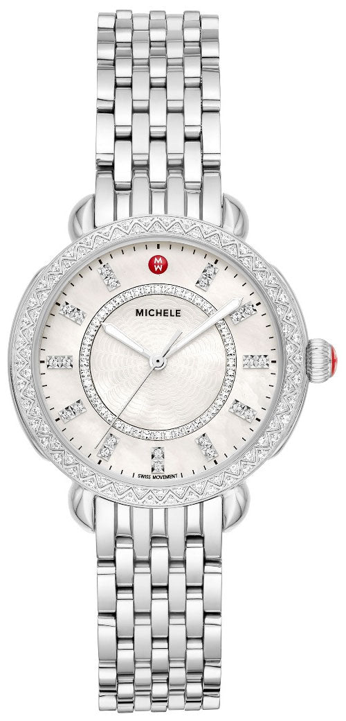 Michele Sidney Classic Stainless Steel Mother - of - Pearl Dial Diamonds Womens Watch MWW30B000001 - WAB - Shipping Dept.