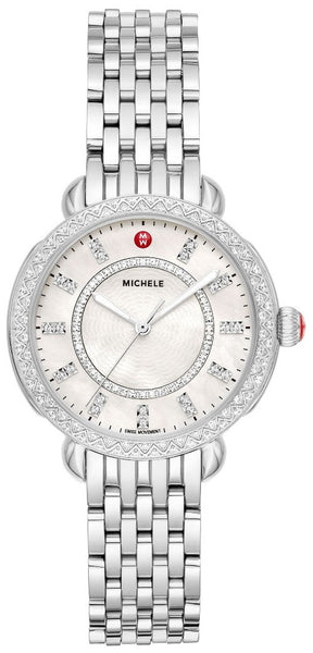 Michele Sidney Classic Stainless Steel Mother - of - Pearl Dial Diamonds Womens Watch MWW30B000001 - WAB - Shipping Dept.