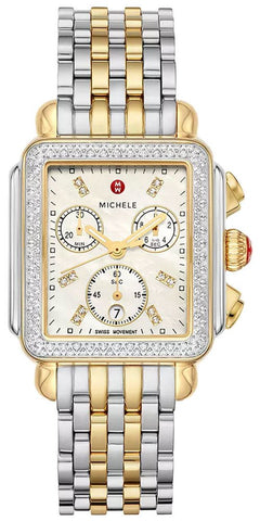 Michele Signature Deco Chronograph Date Two - Tone Stainless Steel & Diamonds Womens Watch MWW06A000776 - WAB - Shipping Dept.