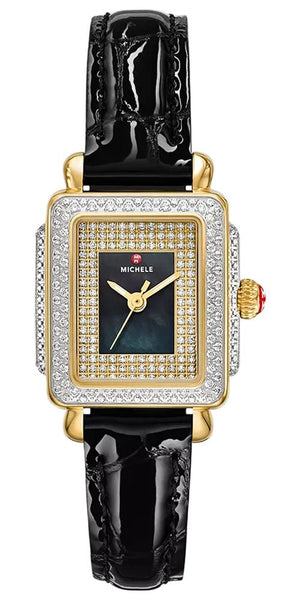 Michele Special Edition Deco Madison Mini Black Mother-of-Pearl Dial Diamonds Black Leather Strap Women's Watch MWW06D000175 - Watches & Beyond