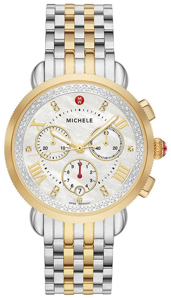 Michele Sport Sail Chronograph Diamonds Mother of Pearl Dial Date Two - Tone Stainless Steel Womens Watch MWW01C000142 - WAB - Shipping Dept.