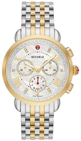 Michele Sport Sail Chronograph Diamonds Mother of Pearl Dial Date Two - Tone Stainless Steel Womens Watch MWW01C000142 - WAB - Shipping Dept.