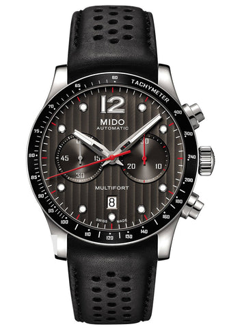 Mido Multifort Automatic Chronograph Black Leather Strap Black Dial Date Mens Watch M025.627.16.061.00 - WAB - Shipping Dept.