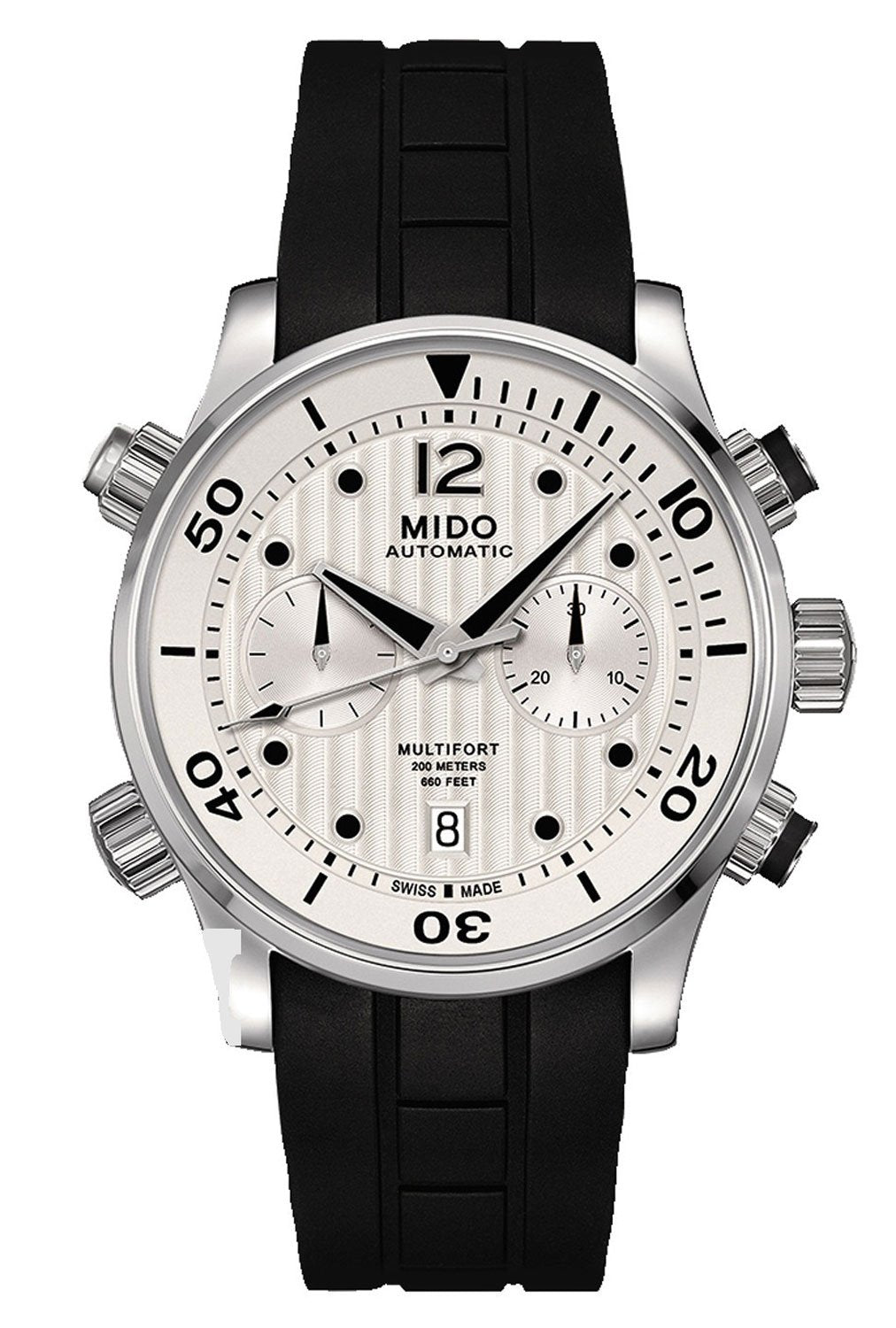 Mido Multifort Automatic Chronograph Black Rubber Strap Silver Dial Date Diver's Mens Watch M005.914.17.030.00 - WAB - Shipping Dept.